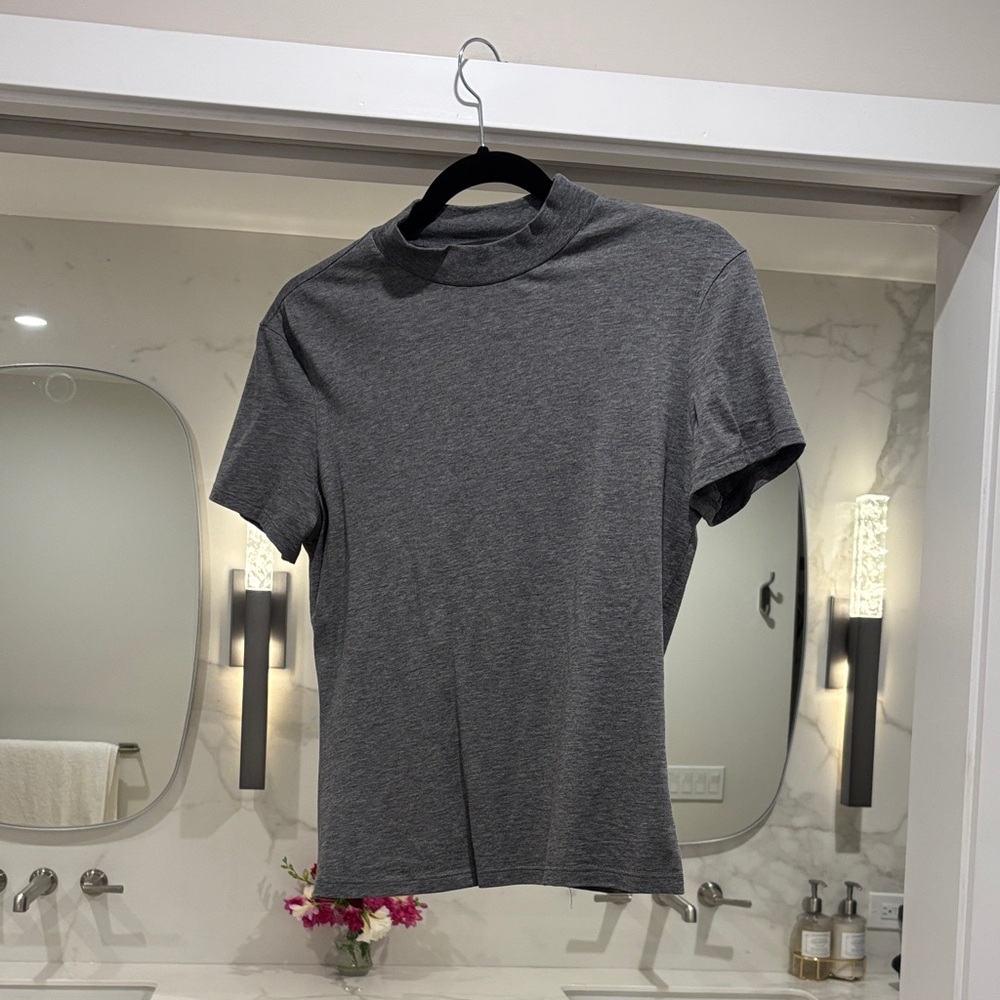 Theory Gray Short-Sleeve Mock Neck Tee